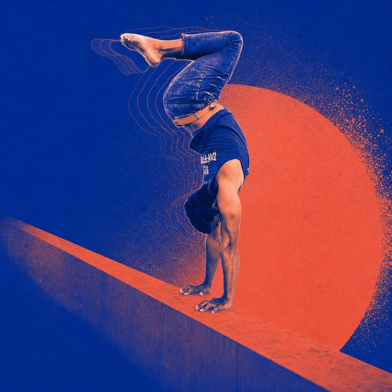 Editorial duotone rendering of a handstand shape